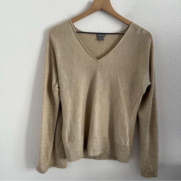 Ann Taylor Petite Merino Wool Blend Metallic Bell Sleeve V Neck Top Small Petite - Picture 1 of 5